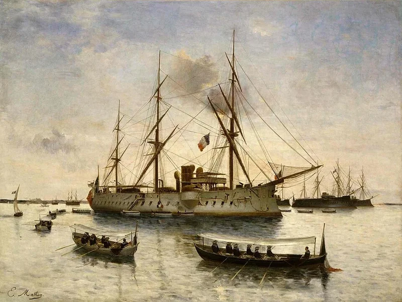 1842-Émile Mathon - Ritorno delle ceneri dell'ammiraglio Courbet alle saline di Hyères nel 1885 sulla Bayard